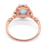 Antique Style Wedding Ring Round Rose Tone, Lab Created White Opal 925 Sterling Silver