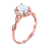 Antique Style Wedding Ring Round Rose Tone, Lab Created White Opal 925 Sterling Silver