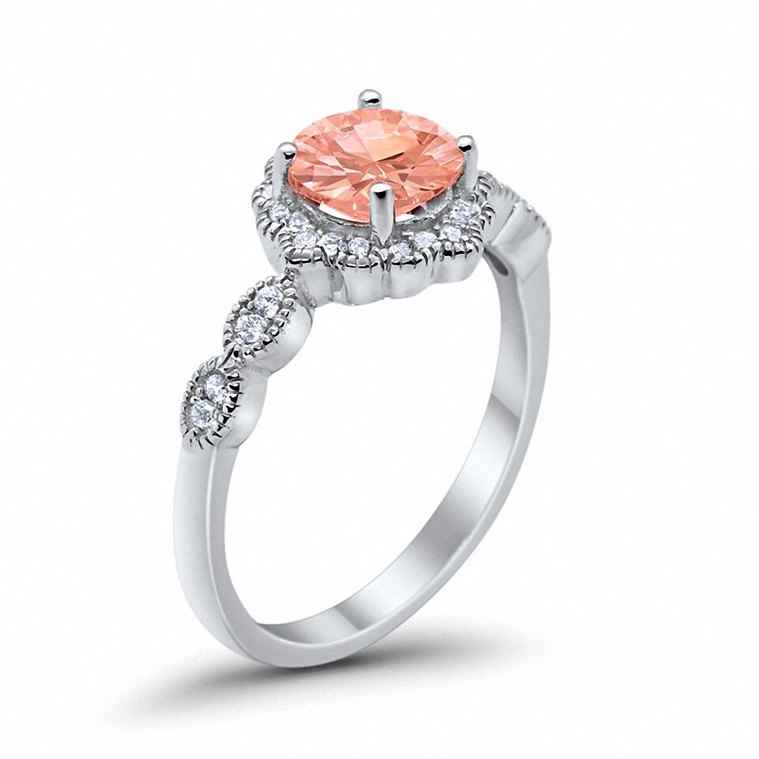 Floral Art Engagement Ring Simulated Morganite Cubic Zirconia 925 Sterling Silver