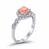 Floral Art Engagement Ring Simulated Morganite Cubic Zirconia 925 Sterling Silver