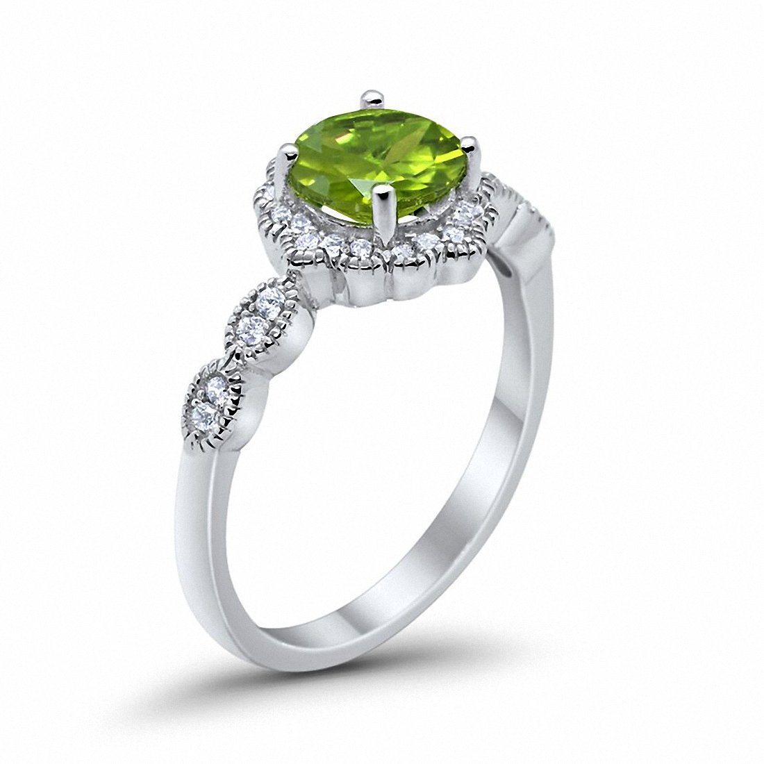 Floral Art Wedding Ring Simulated Peridot Cubic Zirconia 925 Sterling Silver