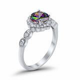Floral Art  Engagement Ring Simulated Rainbow CZ 925 Sterling Silver