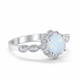 Floral Art Wedding Engagement Ring Lab Created White Opal 925 Sterling Silver
