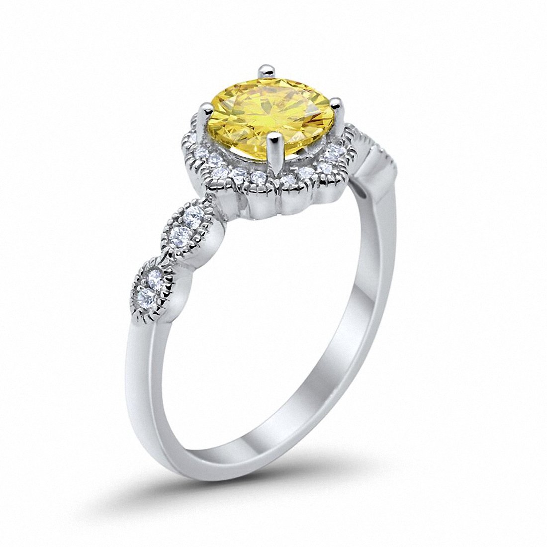 Floral Art Wedding Ring Simulated Yellow Cubic Zirconia 925 Sterling Silver