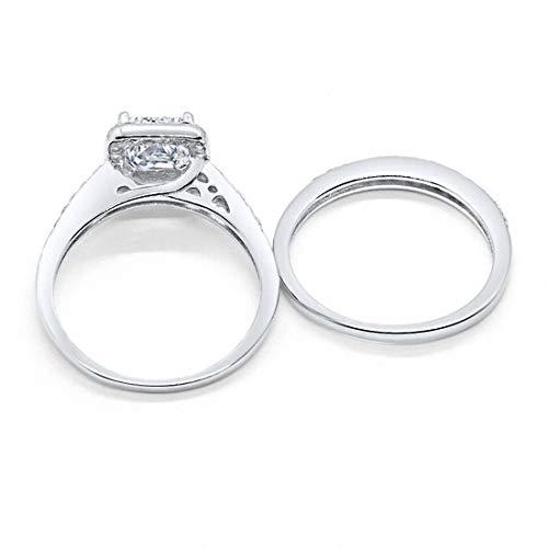Halo Asscher Cut Wedding Piece Ring Round Simulated CZ 925 Sterling Silver