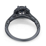 Filigree Halo Engagement Bridal Ring Round Black Tone, Simulated Black CZ 925 Sterling Silver