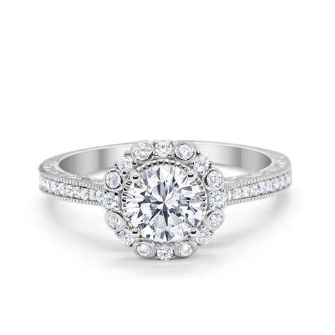 Filigree Engagement Bridal Ring Simulated Cubic Zirconia 925 Sterling Silver