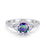 Floral Art Deco Engagement Ring Simulated Rainbow CZ 925 Sterling Silver