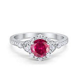 Floral Art Deco Engagement Ring Simulated Ruby CZ 925 Sterling Silver