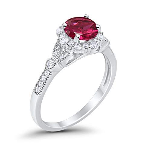 Floral Art Deco Engagement Ring Simulated Ruby CZ 925 Sterling Silver