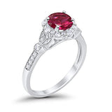 Floral Art Deco Engagement Ring Simulated Ruby CZ 925 Sterling Silver