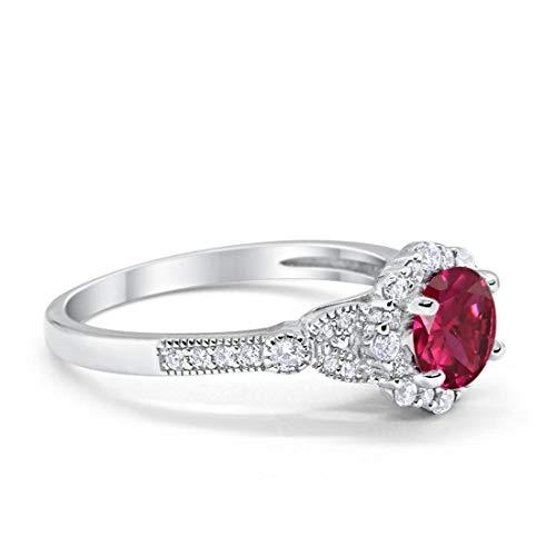 Floral Art Deco Engagement Ring Simulated Ruby CZ 925 Sterling Silver