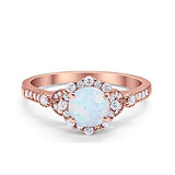 Floral Art Deco Engagement Ring Rose Tone, Lab Created White Opal 925 Sterling Silver