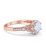Floral Art Deco Engagement Ring Rose Tone, Lab Created White Opal 925 Sterling Silver
