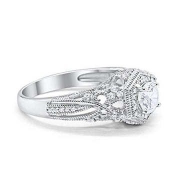 Fancy Art Deco Wedding Ring 925 Sterling Silver Round Simulated Cubic Zirconia