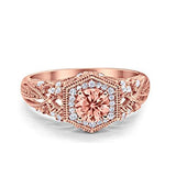 Fancy Art Deco Wedding Ring 925 Sterling Silver Round Rose Tone, Simulated Morganite CZ