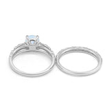 Art Deco Two Piece Engagement Ring Round Lab Created White Opal 925 Sterling Silver