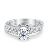 Filigree Two Piece Wedding Ring Round Simulated Cubic Zirconia 925 Sterling Silver