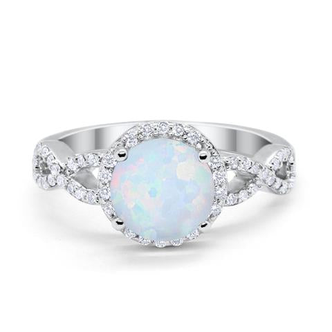 Halo Infinity Wedding Ring Round Lab White Opal Solid 925 Sterling Silver