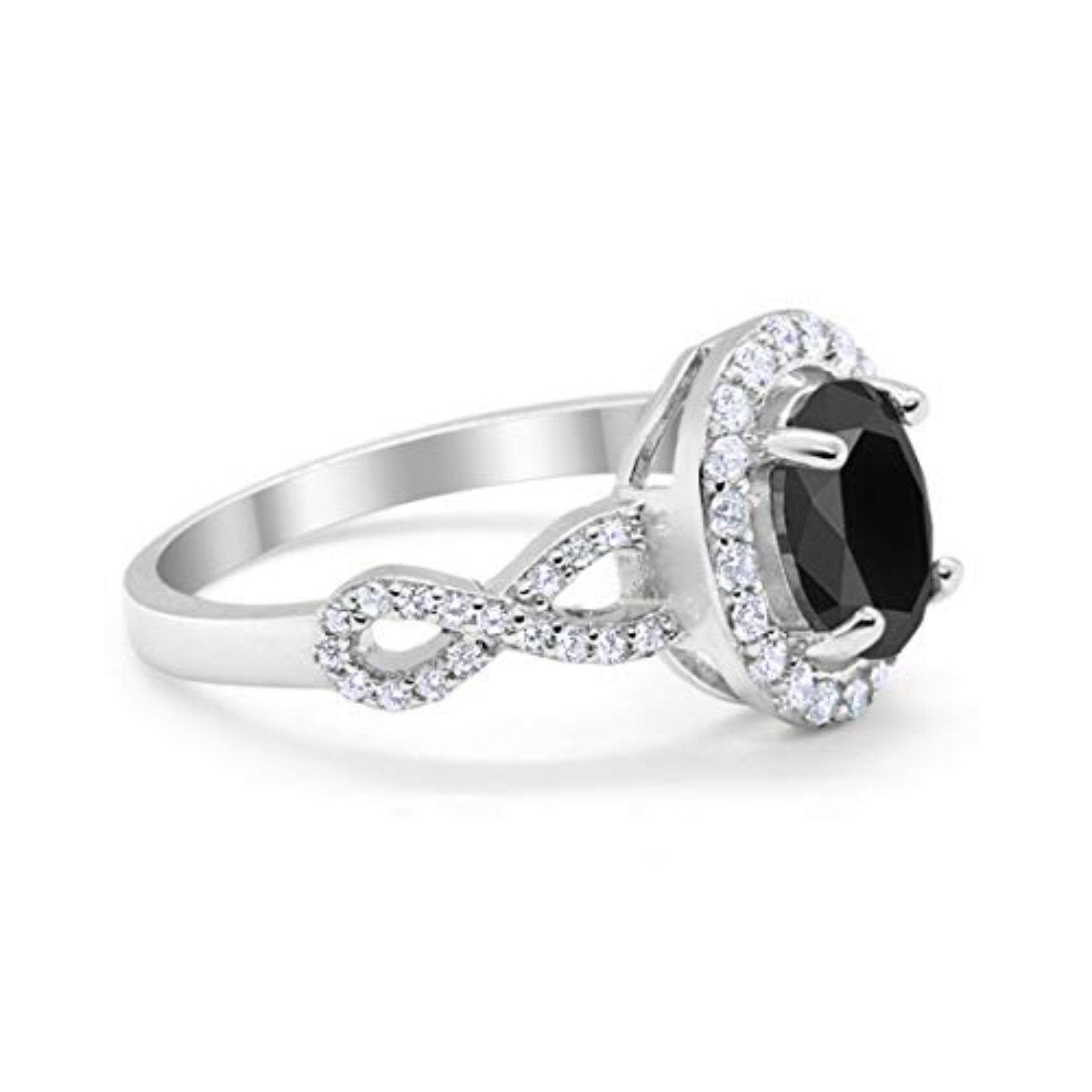 Art Deco Wedding Ring Oval Simulated Black CZ 925 Sterling Silver