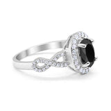 Art Deco Wedding Ring Oval Simulated Black CZ 925 Sterling Silver