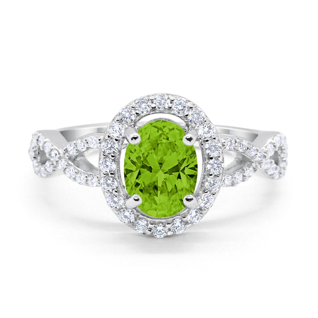 Art Deco Wedding Ring Oval Simulated Peridot CZ 925 Sterling Silver
