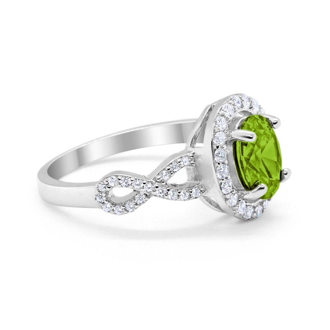Art Deco Wedding Ring Oval Simulated Peridot CZ 925 Sterling Silver