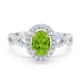 Art Deco Wedding Ring Oval Simulated Peridot CZ 925 Sterling Silver