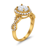 Art Deco Wedding Ring Oval Simulated Cubic Zirconia Yellow Tone 925 Sterling Silver