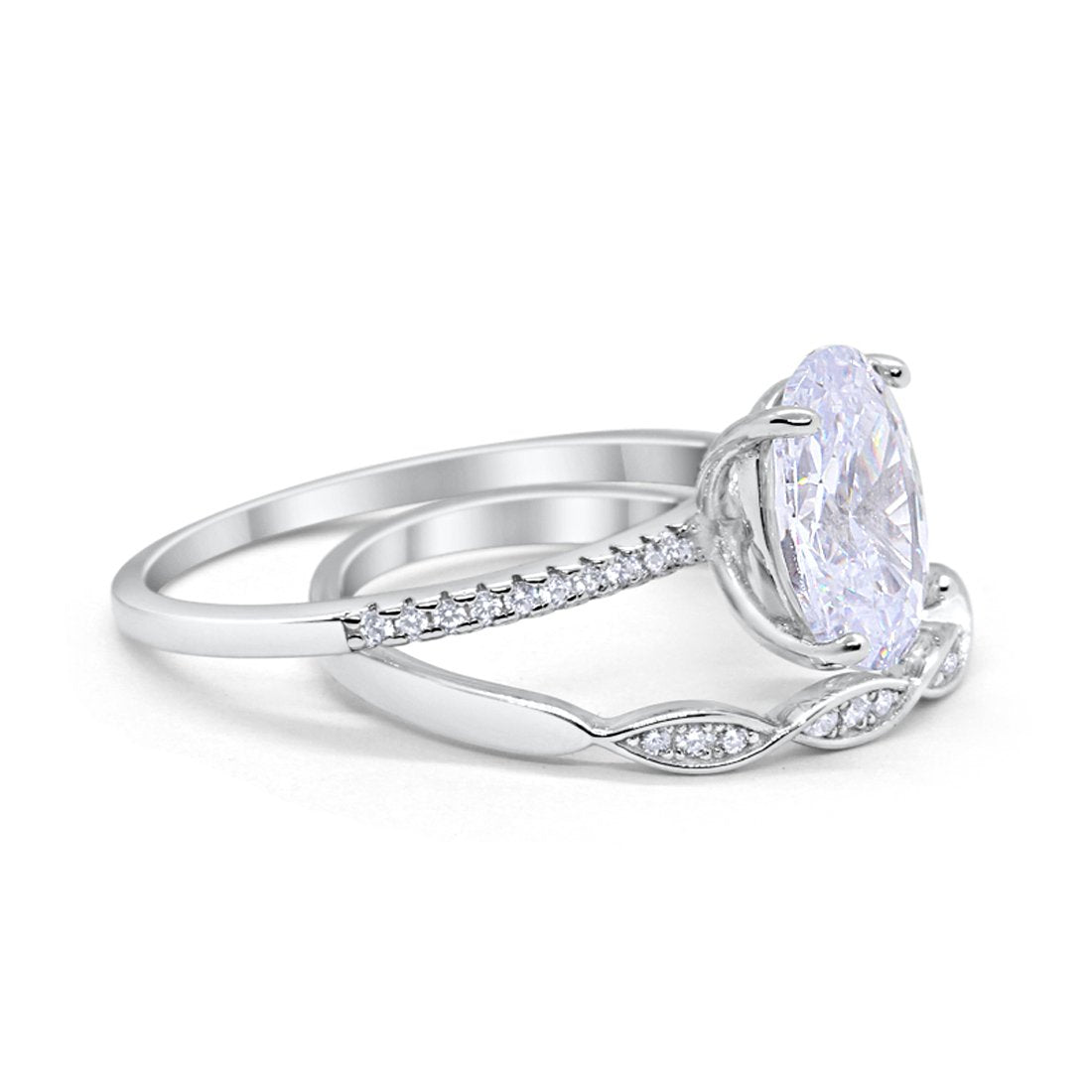 Engagement Bridal Set Band Piece Ring Oval Simulated CZ 925 Sterling Silver