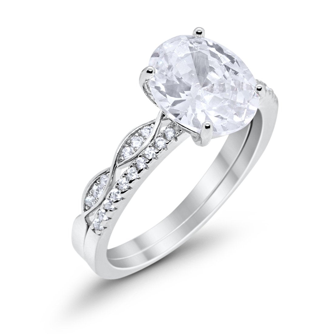 Engagement Bridal Set Band Piece Ring Oval Simulated CZ 925 Sterling Silver