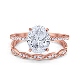 Engagement Bridal Set Band Piece Ring Oval Rose Tone, Simulated CZ 925 Sterling Silver