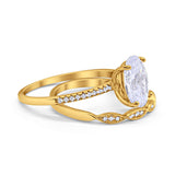 Engagement Bridal Set Band Piece Ring Oval Yellow Tone, Simulated CZ 925 Sterling Silver