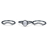 Three Piece Bridal Set Oval Round Black Tone, Simulated CZ Wedding Ring 925 Sterling Silver