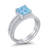 Princess Cut Wedding 3 Piece Ring Simulated Aquamarine CZ 925 Sterling Silver