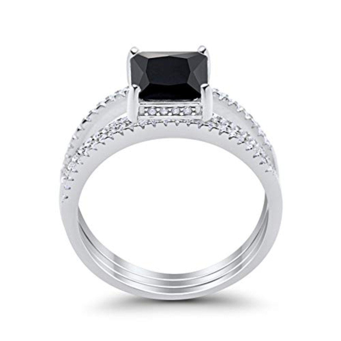 Cushion Cut Engagement Bridal Ring Simulated Black CZ 925 Sterling Silver