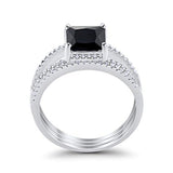Cushion Cut Engagement Bridal Ring Simulated Black CZ 925 Sterling Silver