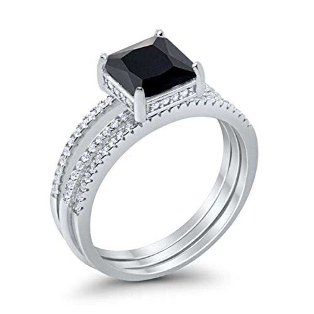 Cushion Cut Engagement Bridal Ring Simulated Black CZ 925 Sterling Silver
