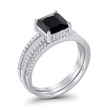 Cushion Cut Engagement Bridal Ring Simulated Black CZ 925 Sterling Silver