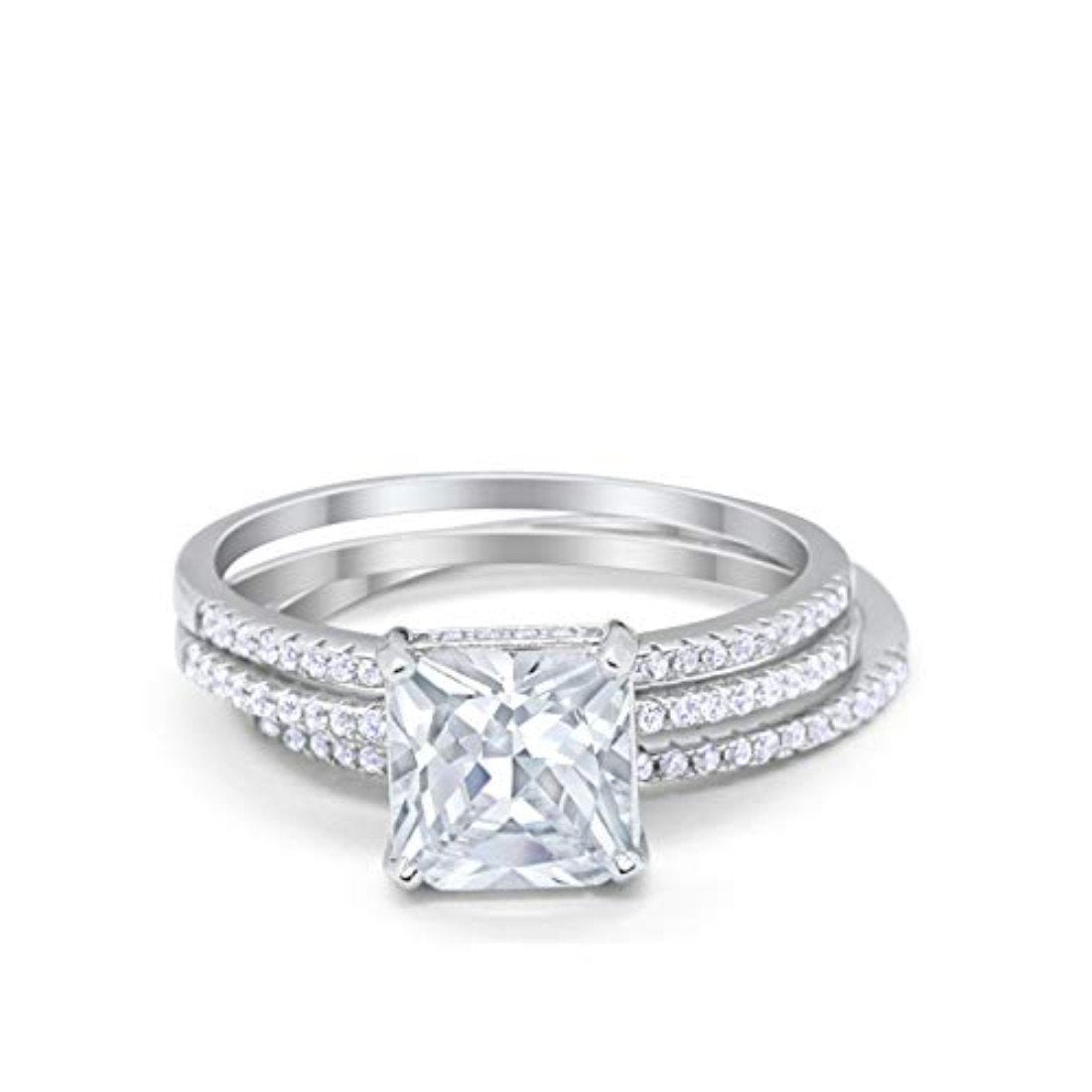 Princess Cut Wedding 3 Piece Ring Simulated Cubic Zirconia 925 Sterling Silver