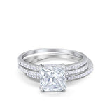 Princess Cut Wedding 3 Piece Ring Simulated Cubic Zirconia 925 Sterling Silver