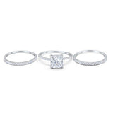 Princess Cut Wedding 3 Piece Ring Simulated Cubic Zirconia 925 Sterling Silver