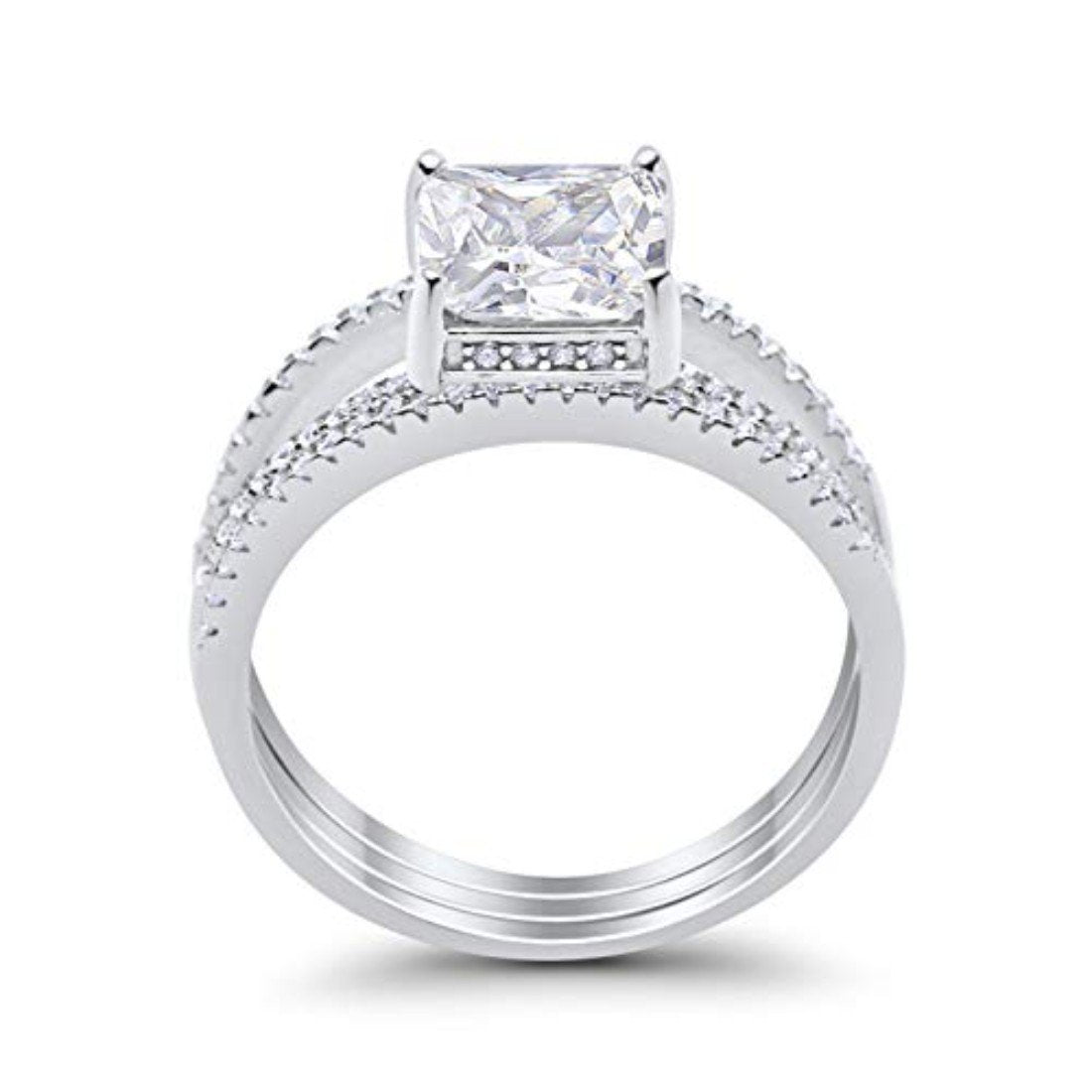 Princess Cut Wedding 3 Piece Ring Simulated Cubic Zirconia 925 Sterling Silver
