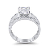 Princess Cut Wedding 3 Piece Ring Simulated Cubic Zirconia 925 Sterling Silver