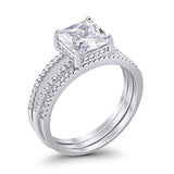 Princess Cut Wedding 3 Piece Ring Simulated Cubic Zirconia 925 Sterling Silver