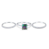 Princess Cut Wedding 3 Piece Ring Simulated Rainbow CZ 925 Sterling Silver