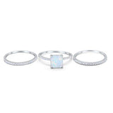 Princess Cut Wedding 3 Piece Ring Lab Created White Opal 925 Sterling Silver