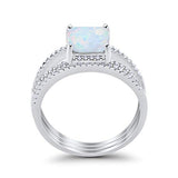 Princess Cut Wedding 3 Piece Ring Lab Created White Opal 925 Sterling Silver