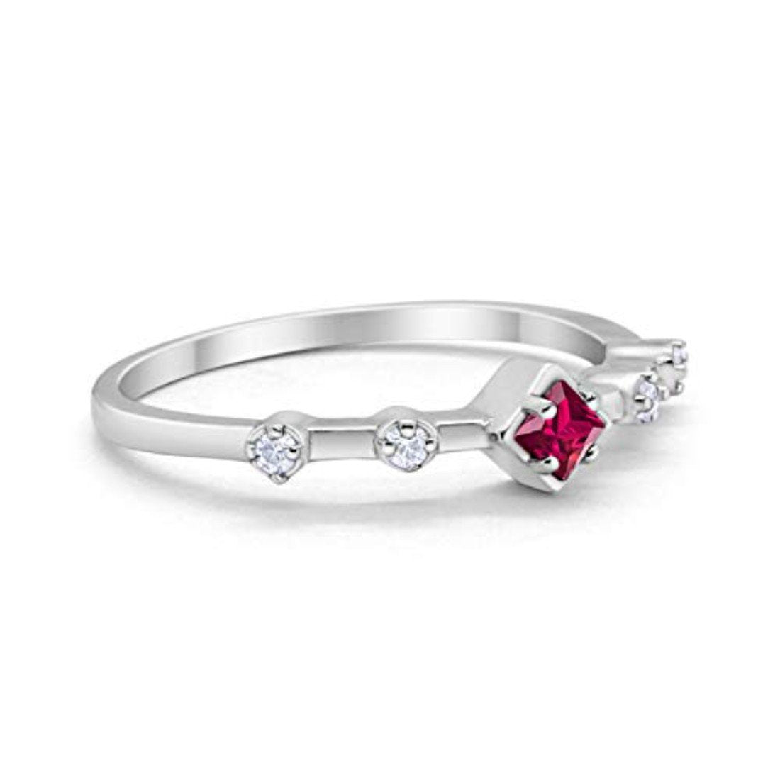 Half Eternity Band Ring Simulated Ruby CZ 925 Sterling Silver