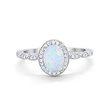 Oval Engagement Ring Halo Bridal Lab Created White Opal 925 Sterling Silver